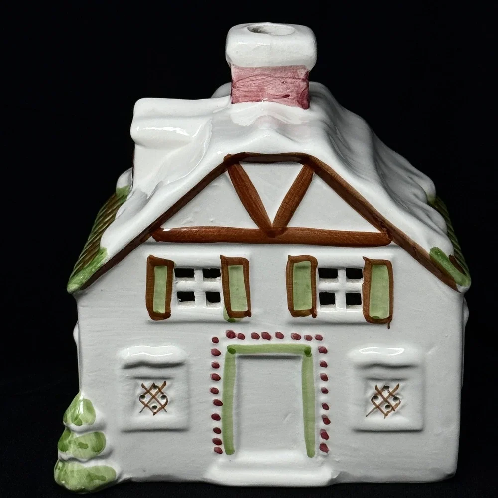 Disney Christmas Village Ceramic Cottage Hand Painted Spain Snow House Luminaria